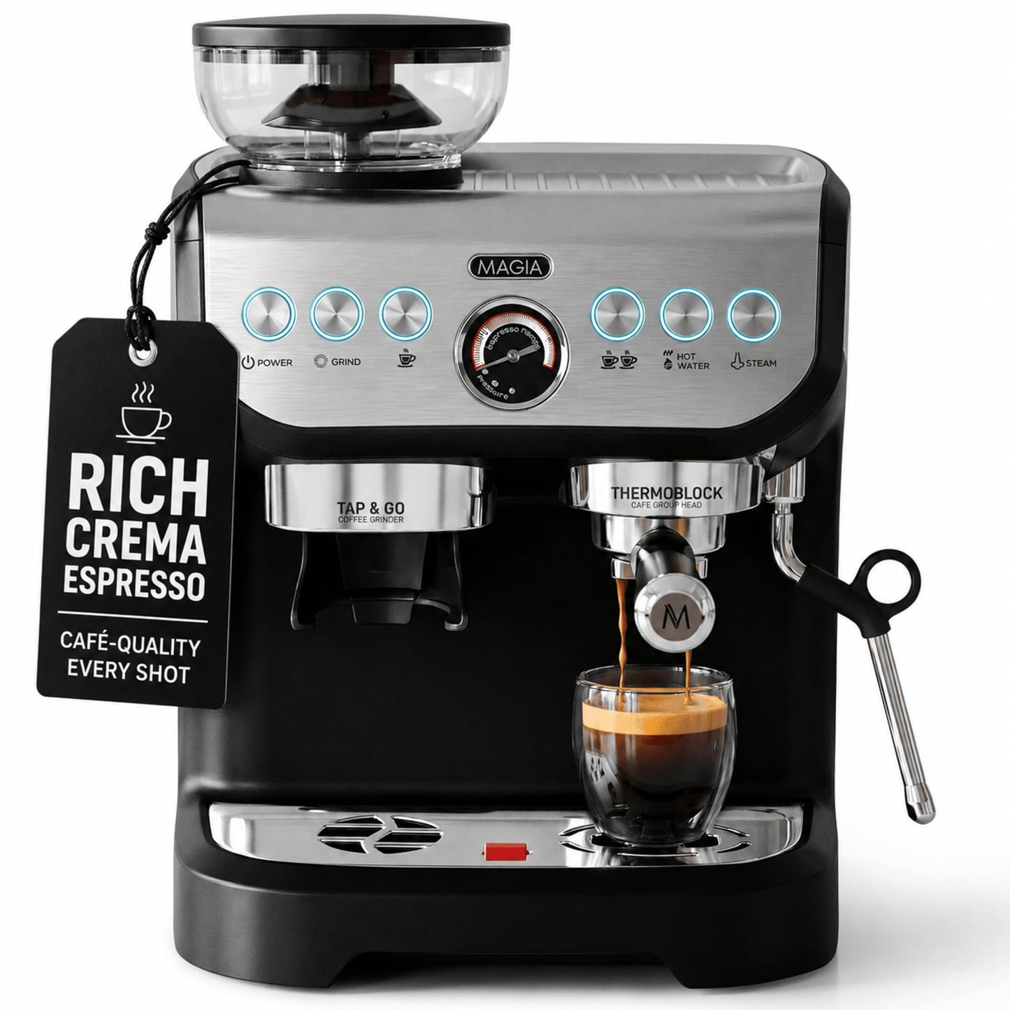 Zulay Magia Fully Automatic Espresso Machine With Grinder - 19 Customizable Coffee Options - Auto-Cleaning For Easy Maintenance - Milk-Foam System For Latte, Cappuccino - New Silver (13.8x18x9.4)