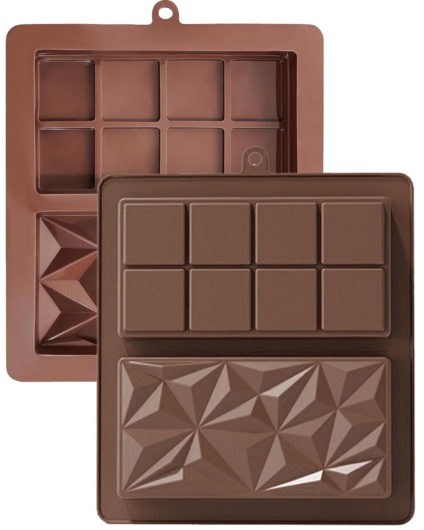 Silicone Chocolate Bar Mold, 1 Inch Deep, Large Candy Mould for Stuffed Bars and Fillings, 2 Pcs (brown02)