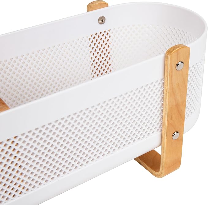 Mind Reader Divided Storage Basket with Legs, Accessory Holder, Desktop Organization, Office, Plastic, 19.25"L x 5.25"W x 6.5"H, White and Brown