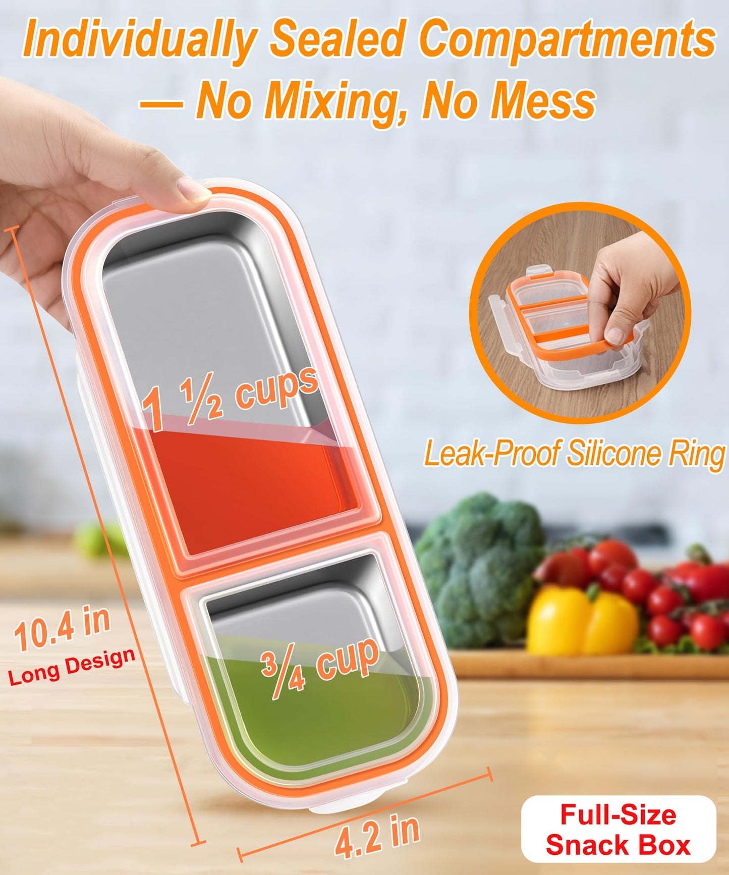 3-Pack Stainless Steel Snack & Lunch Containers for Kids & Adults, 21 oz
