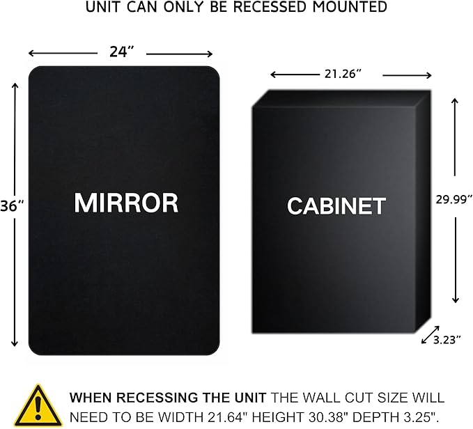 TEHOME Farmhouse Matt Black Recessed Bathroom Medicine Cabinet with Mirror Rounded Rectangle Metal Framed Medicine Cabinet with Beveled Mirror 24x36''