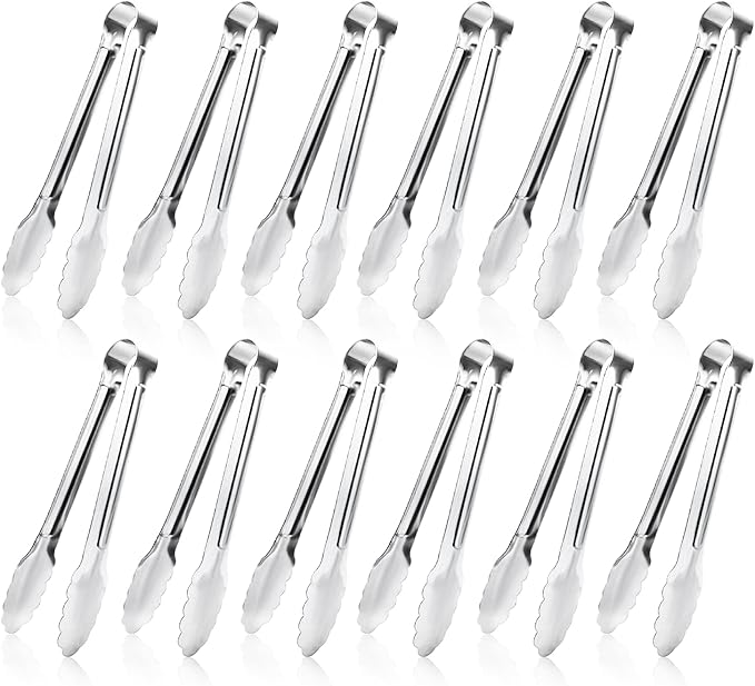 8 Pack Serving Tongs XEVOM Kitchen Tongs,Buffet Tongs, Stainless Steel Food Tong Serving Tong,small tongs (12inch)