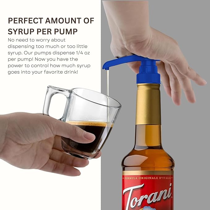 Syrup Pump Compatible with Torani, Davinci and Skinny (Set of 2) - fits Bottles (25.4 oz-750ml) (Blue)