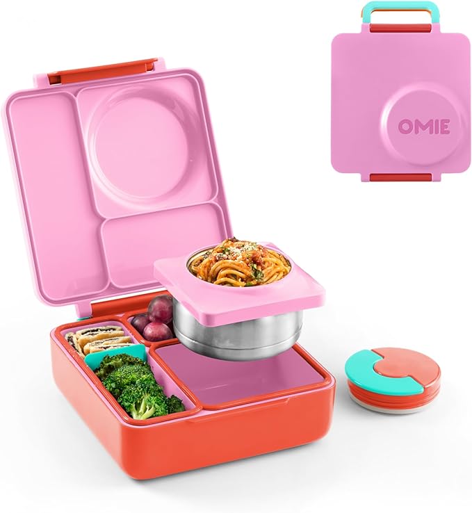 OmieBox Bento Box for Kids - Insulated Bento Lunch Box with Leak Proof Vacuum Insulated Food Jar - 3 Compartments, Two Temperature Zones (Sunshine)