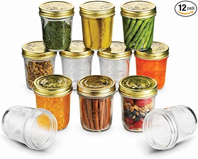 Bormioli Rocco Quattro Stagioni Mason Jar - ClearGold, 10.75 Oz, Set of 12