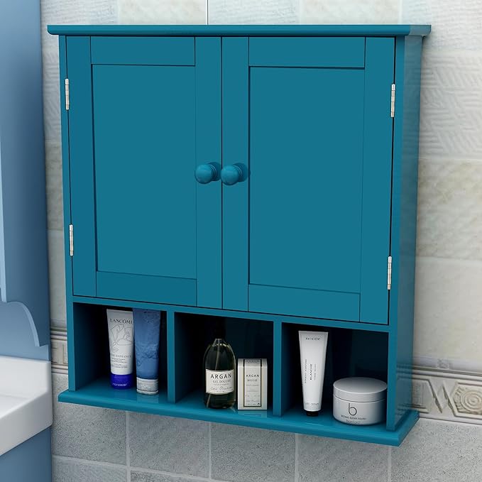 TaoHFE Turquoise Bathroom Cabinet,Bathroom Wall Cabinet with 2 Door Adjustable Shelves,Over The Toilet Storage Cabinet,Blue Bathrooms Cabinet Wall Mounted,Medicine Cabinets for Laundry