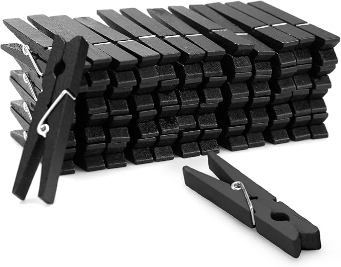 Zeno Black Clothes Pins Wooden – 50 Pack Wooden Clothespins 2.9 Inch with Rust-Resistant Coil, Natural Wood Clips for Laundry, Hanging Clothes, Crafts & DIY, Black