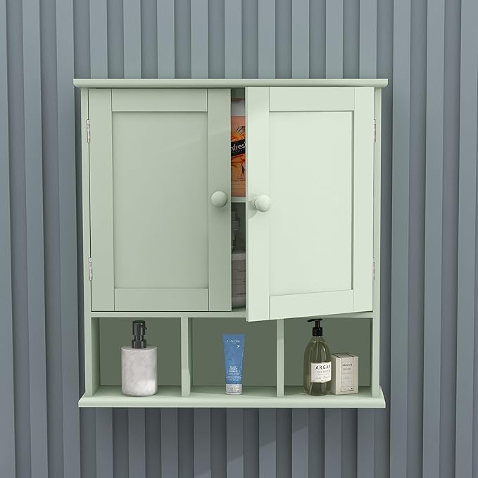 TaoHFE Green Bathroom Cabinet,Bathroom Wall Cabinet with 2 Door Adjustable Shelves,Over The Toilet Storage Cabinet,Green Bath Room Cabinet Wall Mounted,Medicine Cabinets for Laundry Kitchen