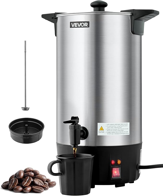 VEVOR Commercial Coffee Urn 60 Cups, 9.5 qt Hot Beverage Dispenser