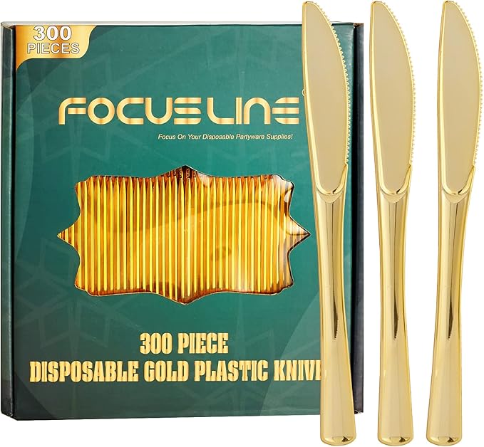 FOCUSLINE 300 Pack Disposable Gold Plastic Forks
