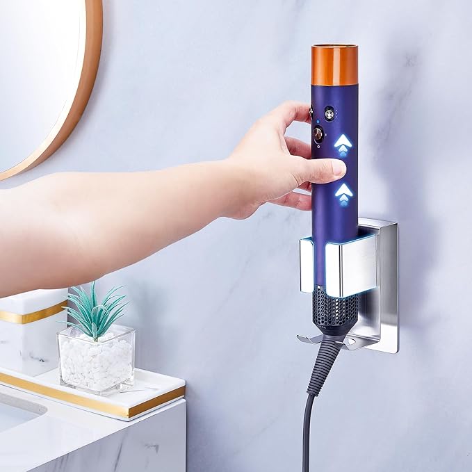 Hair Straightener Holder Wall Mounted Blow Dryer Holder, Blow Dryer and Curling Iron Holder, Hair Dryer and Straightener Holder, Bathroom Hair Tools Organizer and Storage (Silver, 1Pc)