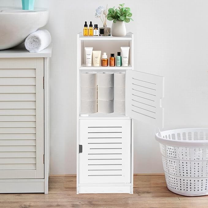 ShellKingdom Toilet Paper Holder Stand, Small and Slim Bathroom Storage Cabinet for Bathroom Small Spaces, 29.1 x 9.5 x 7.9 inch