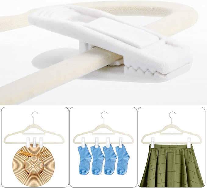 Tinfol White Velvet Hanger Clips 50Pack, Strong Flocked Finger Clips, Large Opening Pants Clip, Clothes Pin for Thin Suit Skirt Pant Clothes Hangers