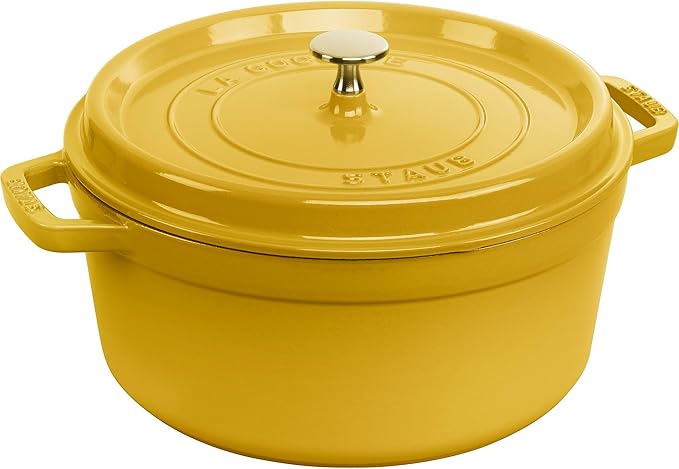 Staub Cast Iron Round Cocotte, Dutch Oven, 7-quart, serves 7-8, Made in France, Citron