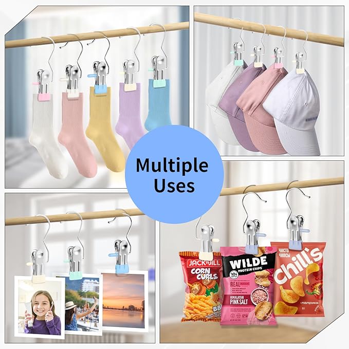 Senbowe 30 Pack Heavy Duty Clothes Pins, Boot Hangers for Closet, Laundry Hook Hanging Clips Clamps for Closet Organizer Pants Hats Socks Towels Clips, Clothespins Hanger for Travel Handbag Legging
