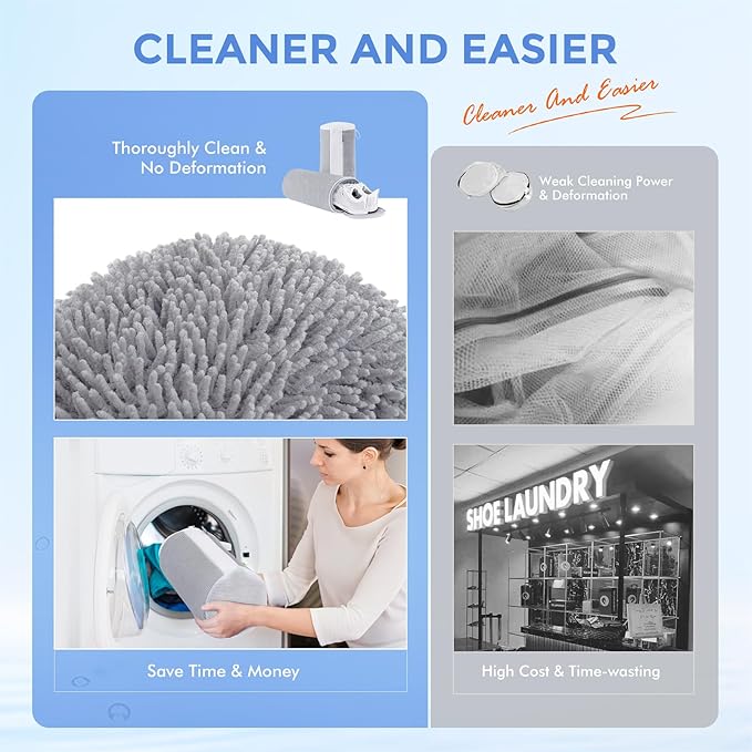 Shoe Washing Machine Bag 2Pcs, Laundry Bag for Shoe Washer & Dryer, Sneaker Cleaning Bag Plush Fibers for All Size Sneaker Deep Clean, Reusable Tennis Wash Bag Invisible Zipper (Grey)