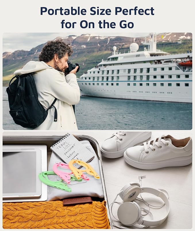 20 Pcs Travel Hangers, Cruise Ship Essentials Foldable Hangers Plastic Travel Essentials, Portable Cruises Must Haves 2026 for Suitcase, RV Camping Airplane Europe Vacation Essential