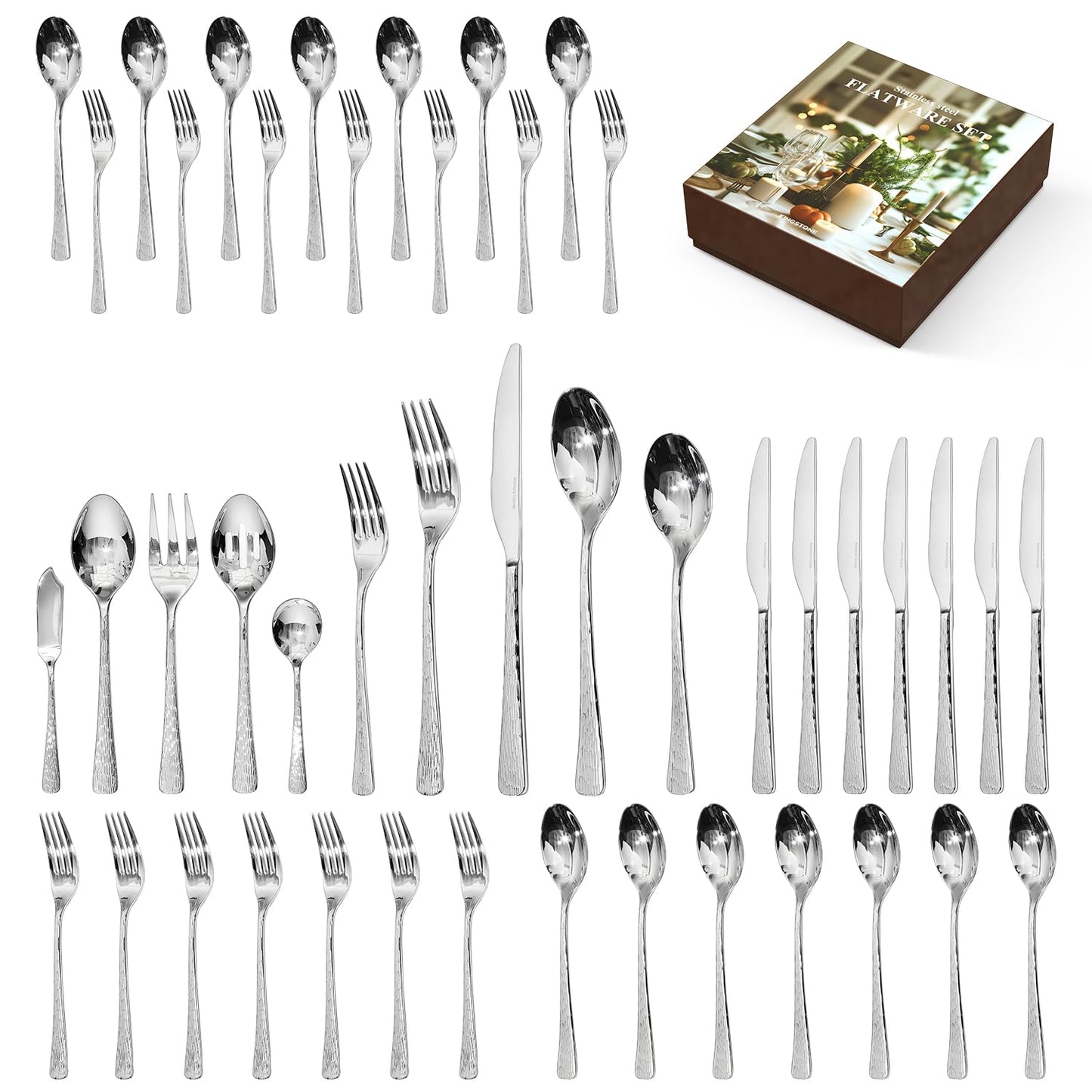 45 Piece Gold Silverware Set with Serving Utensils, 18/10 Stainless Steel