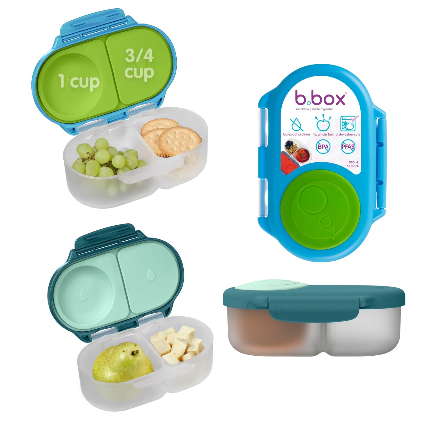 b.box Snack Box 2-Pack, Snack Containers for Kids, 1.75 Cup Kids Lunch Box