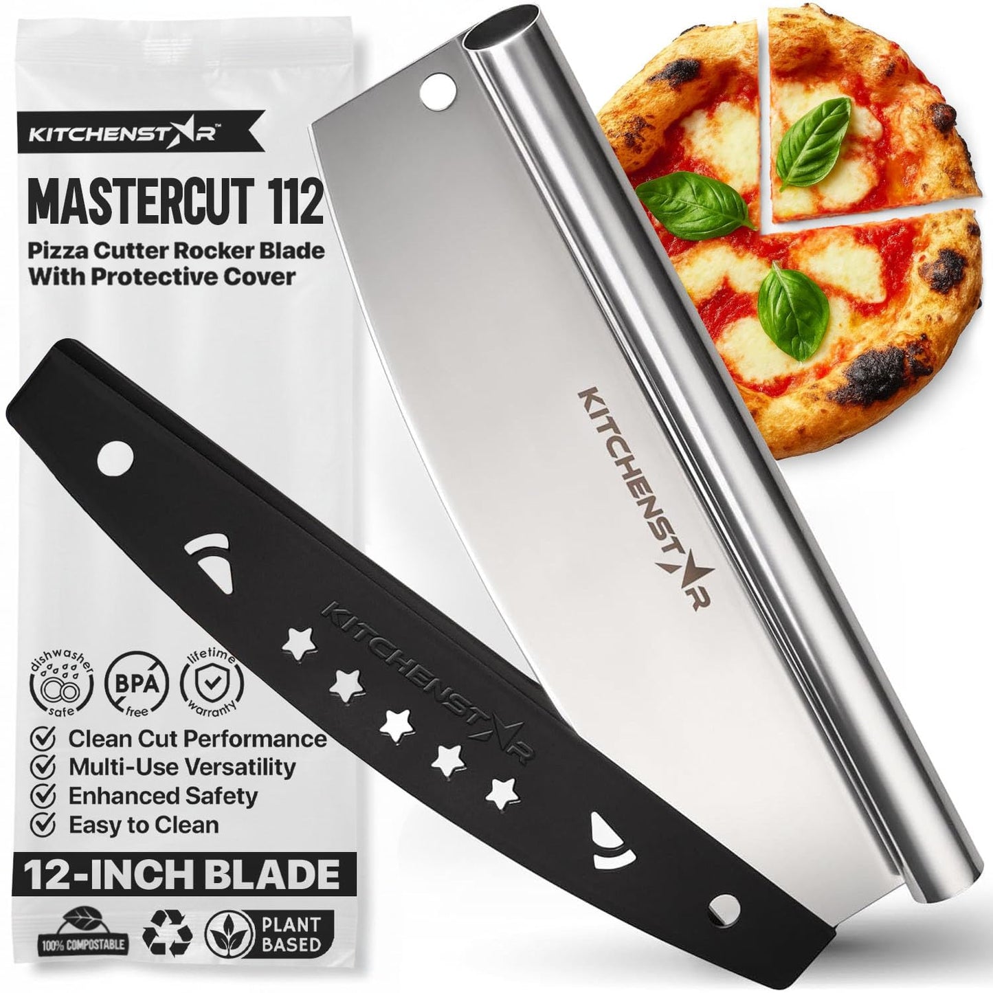 18-Inch Pizza Cutter Rocker Blade, 304 Stainless Steel Slicer Knife, Silver