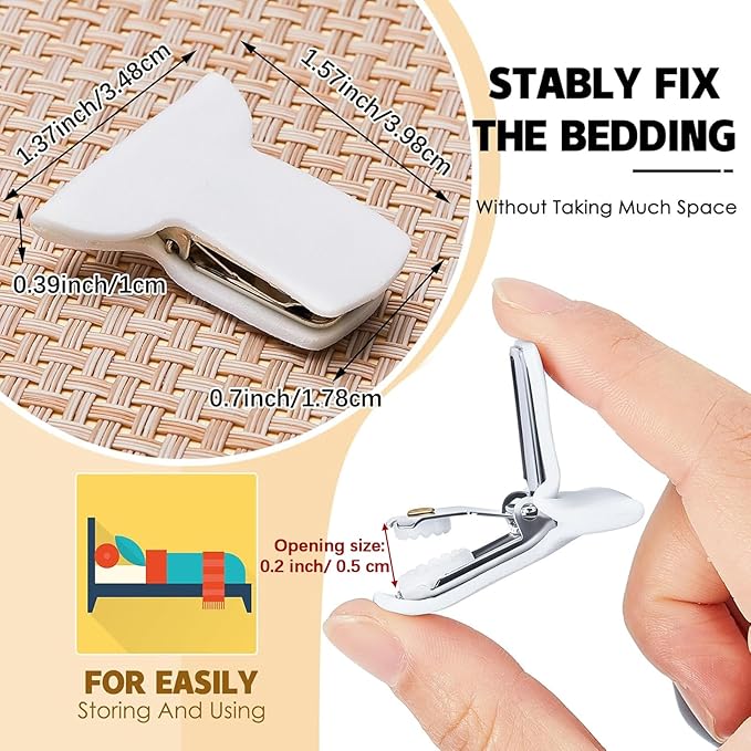 Patelai 12 Pieces Padded Comforter Clips White Duvet Clips Padded Blanket Fasteners to Secure Bedding for Preventing Comforters From Shifting Inside Duvet Cover Sweet Sleeping