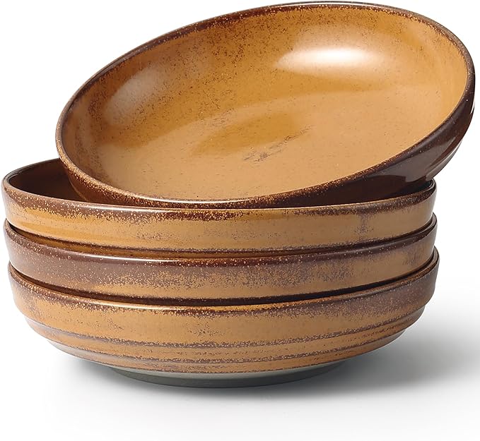 HAPPY KIT 9'' Pasta Bowls, 42oz, Stoneware Set of 4, DarkRuby