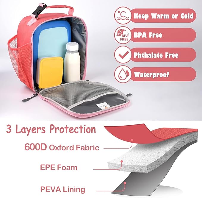 Lunch Box Kids,Premium Insulated Lunch Bag for Girls Boys,Soft Bag Mini Cooler Back to School Thermal Reusable Lunch Bag for Work School Picnic -Red