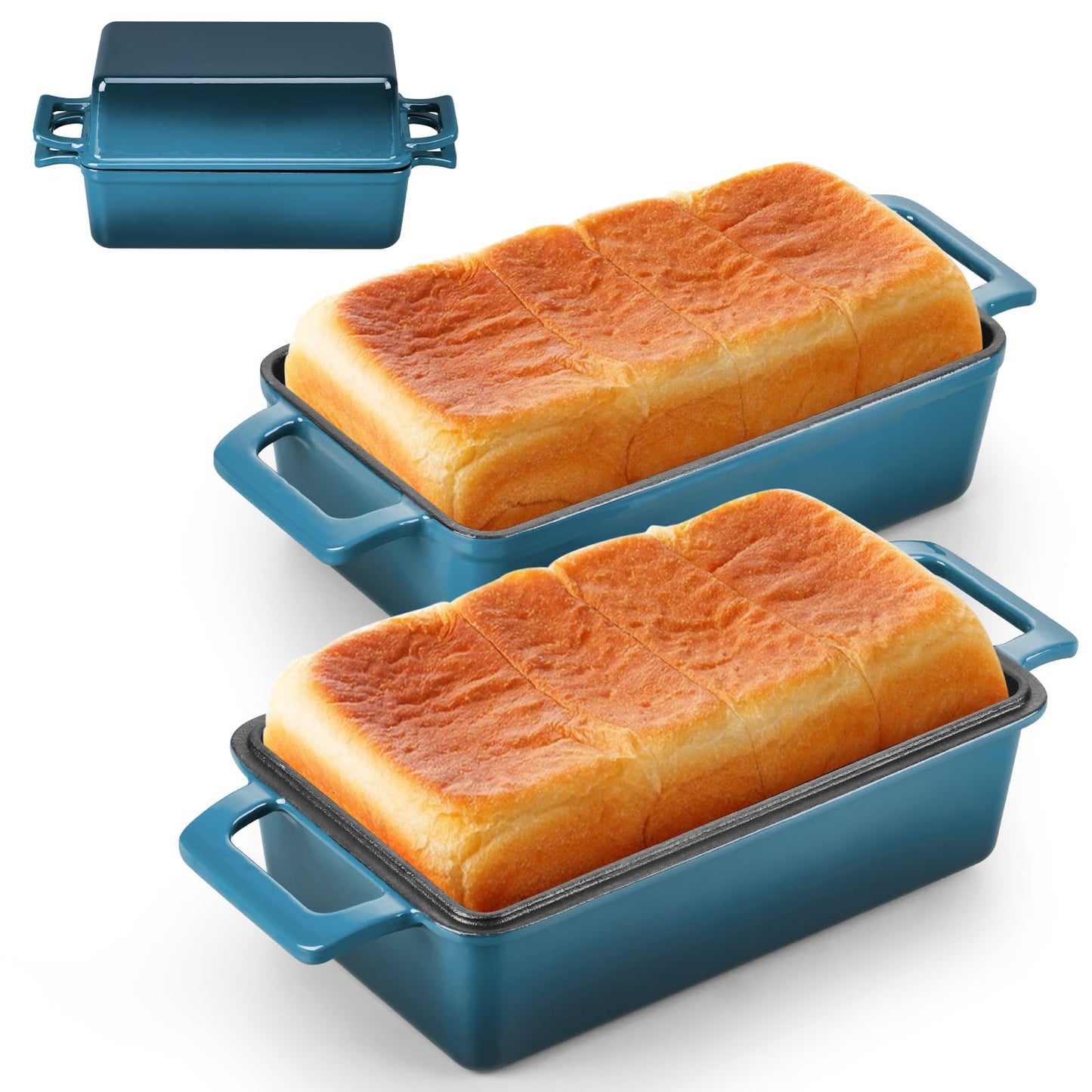 Leonyo 9"x5" Cast Iron Loaf Pan, Sourdough Homemade Bread Dutch Oven, Blue