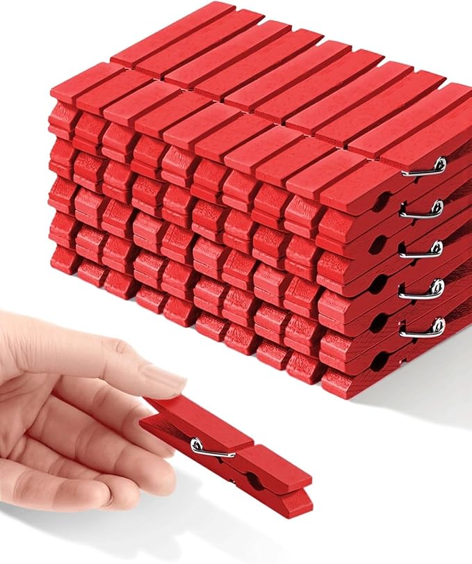 Clothes Pins, Red Colored Wooden Clothespins for Arts and Crafts, Wreath, Strong Grip Close Pins Birchwood Clips Clothespin Clothing Pegs for Hanging Baby Clothing Photos, 2.83 Inch, Pack of 50