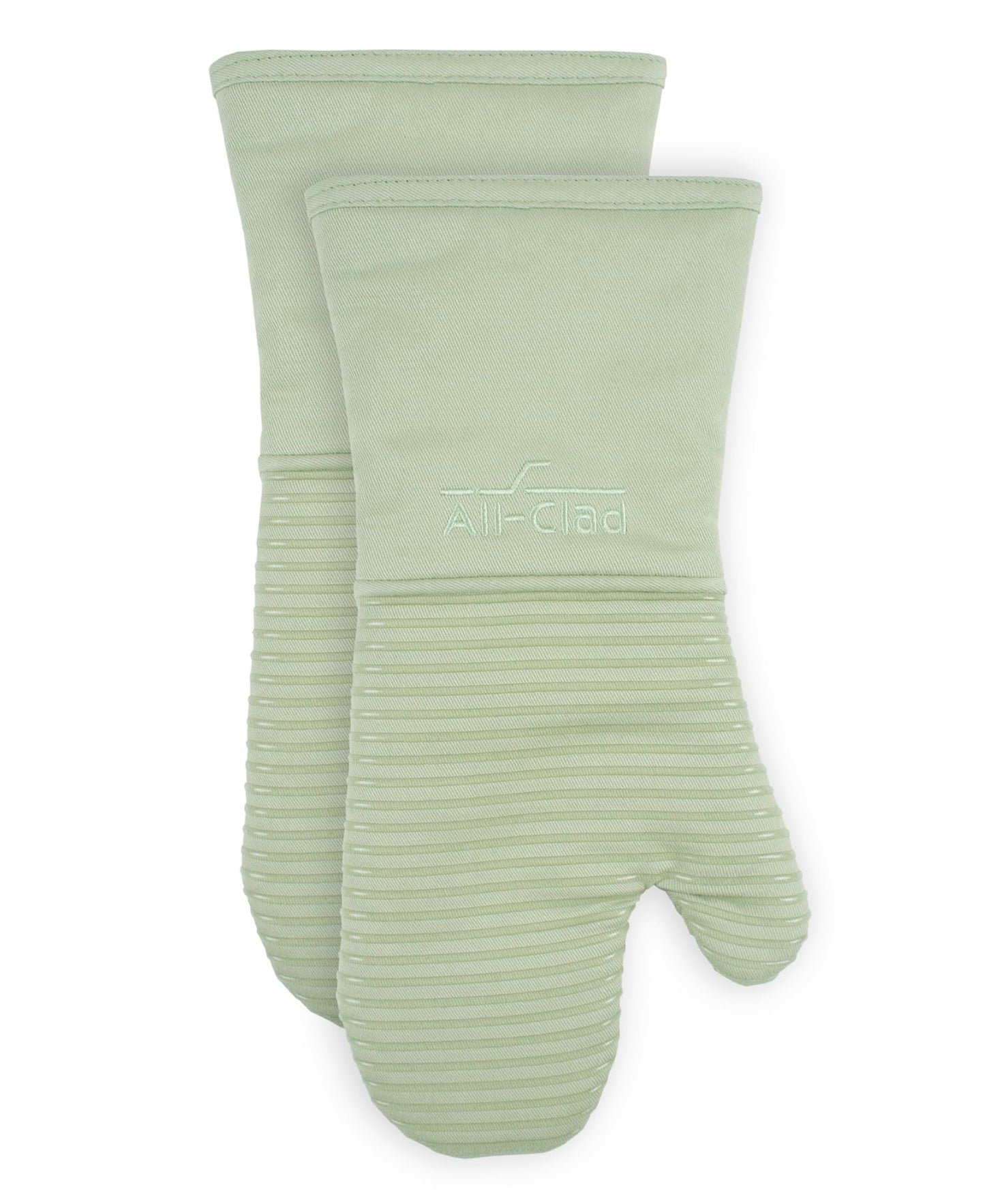 All-Clad Silicone Oven Mitts: Heat Resistant to 500 Degrees - 100% Cotton & Silicone, 14"x7" Pot Holders for Kitchen and Barbeque, 2-Pack, Almond
