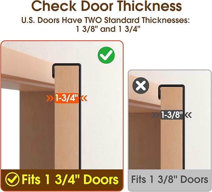 Long Over The Door Hooks with 15.75-inch Arms for Easier Access by Women, Heavy Duty Door Hanger for Winter Coat, L16U, Fits Standard 1 3/4'' Doors, Towel Racks Organization, Black