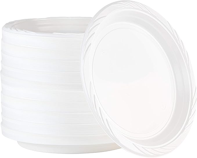 100 Count Disposable 6 Inch White Plastic Dessert Plates