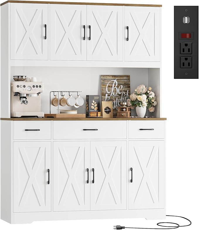 HOSTACK 71" Tall Kitchen Pantry Storage Cabinet, 55" W Kitchen Hutch, Black