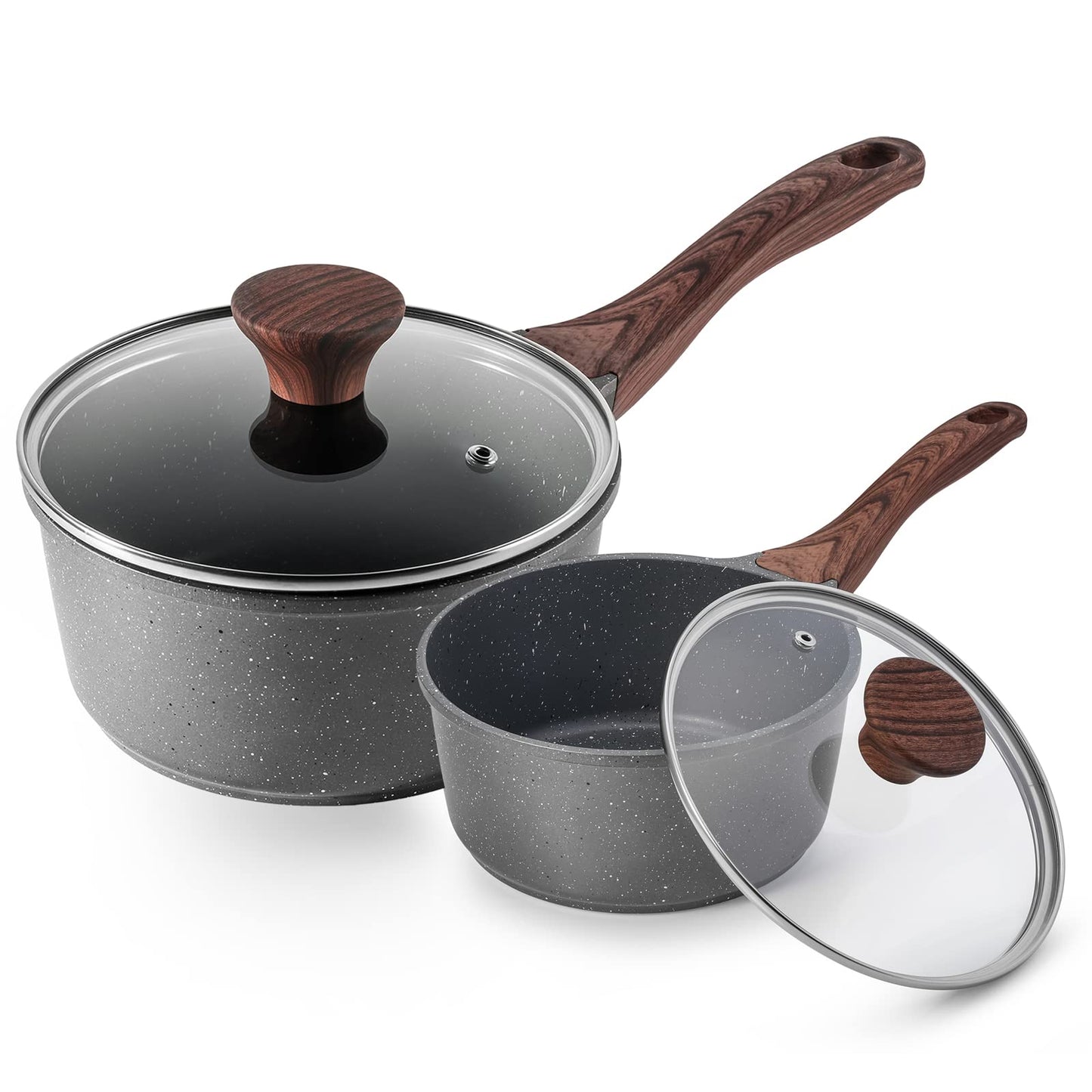 SENSARTE White Ceramic Nonstick Saucepan with Lid Set, Small Cooking Pot with Stay Cool Handle, Induction Compatible Saucepot, White Granite Coating, PFOA/PFAS Free, 1.5 + 2.5QT