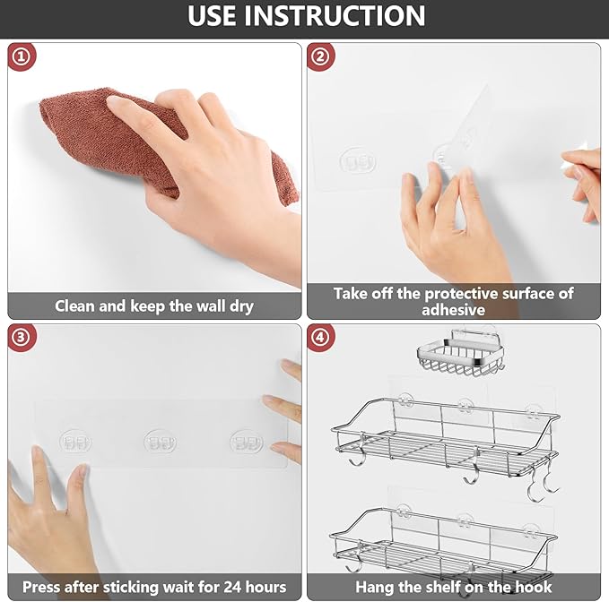 6 Pack Shower Caddy Adhesive Hooks Replacement, Strong Shower Hooks for Caddy Shelves