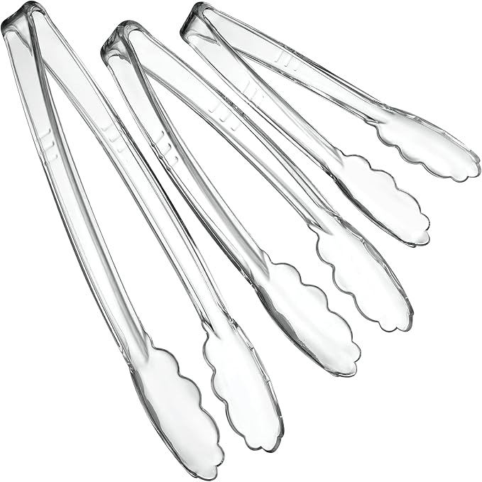 [Clear Tongs 12'' Inches] Plasticpro 12'' Serving Tongs Heavy Duty Reusable Kitchen and BBQ Clear Serving Tongs for party's, Caterings, Events, Buffet, Weddings, And every Day use Pack of 12