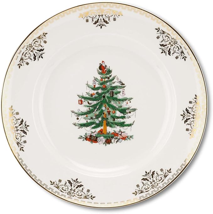 Spode Christmas Tree Gold Dinner Plate - Festive Holiday Serveware