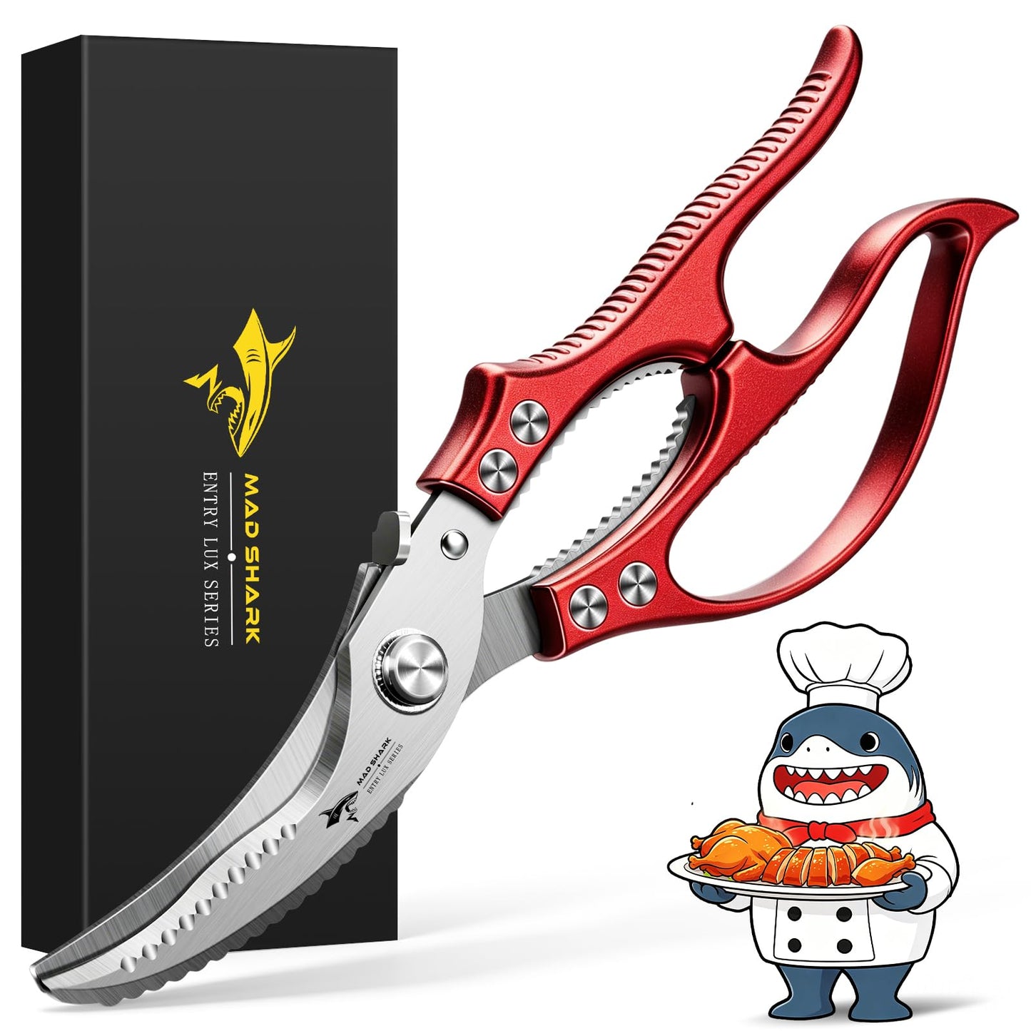 MAD SHARK Heavy Duty Poultry Shears,Spring Loaded Butterfly Meat Scissors