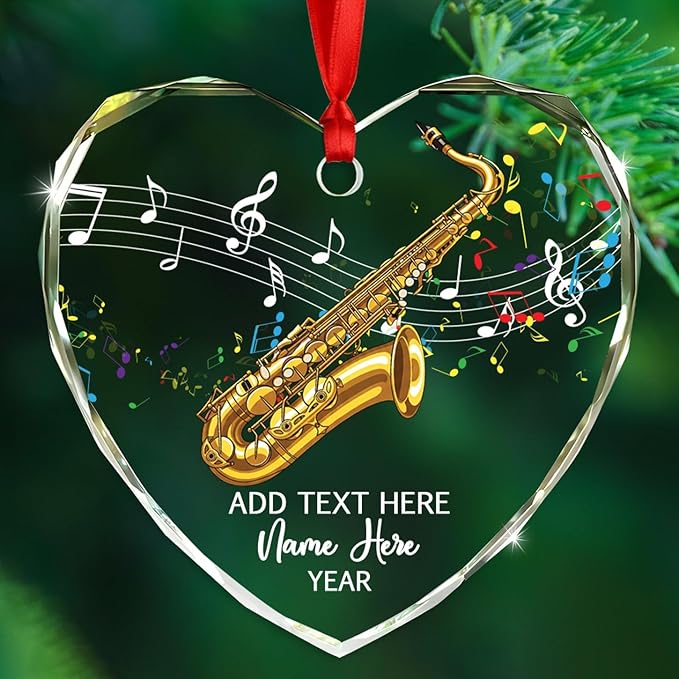 Personalized Drum Musical Instrument Glass Ornament, Customized Year Text Name Christmas Ornaments Gift for Drummer Husband Wife Dad Mom Kids, Unique Drum Set Glass Christmas Ornament for Birthday