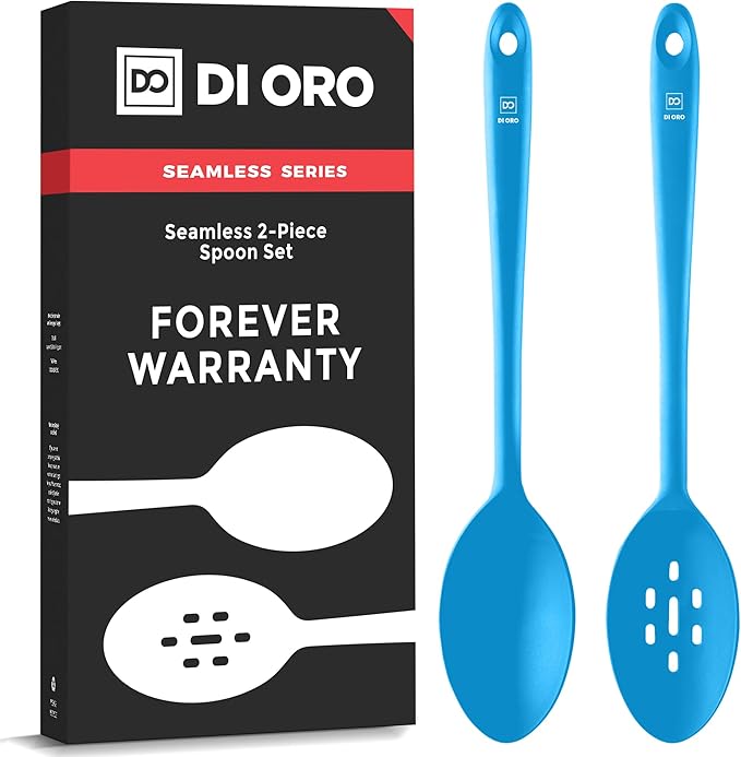 DI ORO Silicone Cooking Spoons - Solid & Slotted Set, 2-Pc Black
