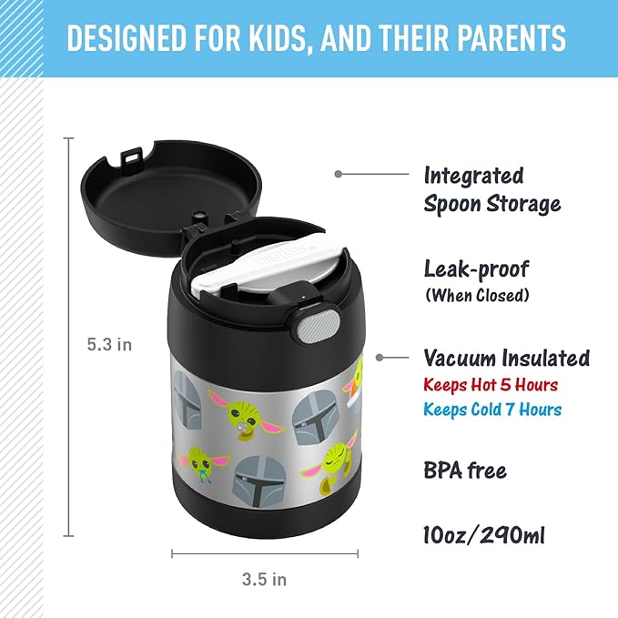 THERMOS FUNTAINER Insulated Food Jar – 10 Ounce – Kid Friendly Food Jar with a Foldable Spoon, Mandalorian
