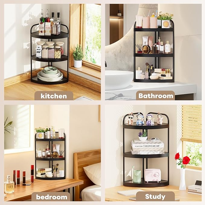Abiglifty Corner Bathroom Counter Organizer, No Drill 3-Tier Corner Shelf Bathroom Counter, Space-Saving Countertop Organizer, Corner Counter, Vanity Organizers (Black)