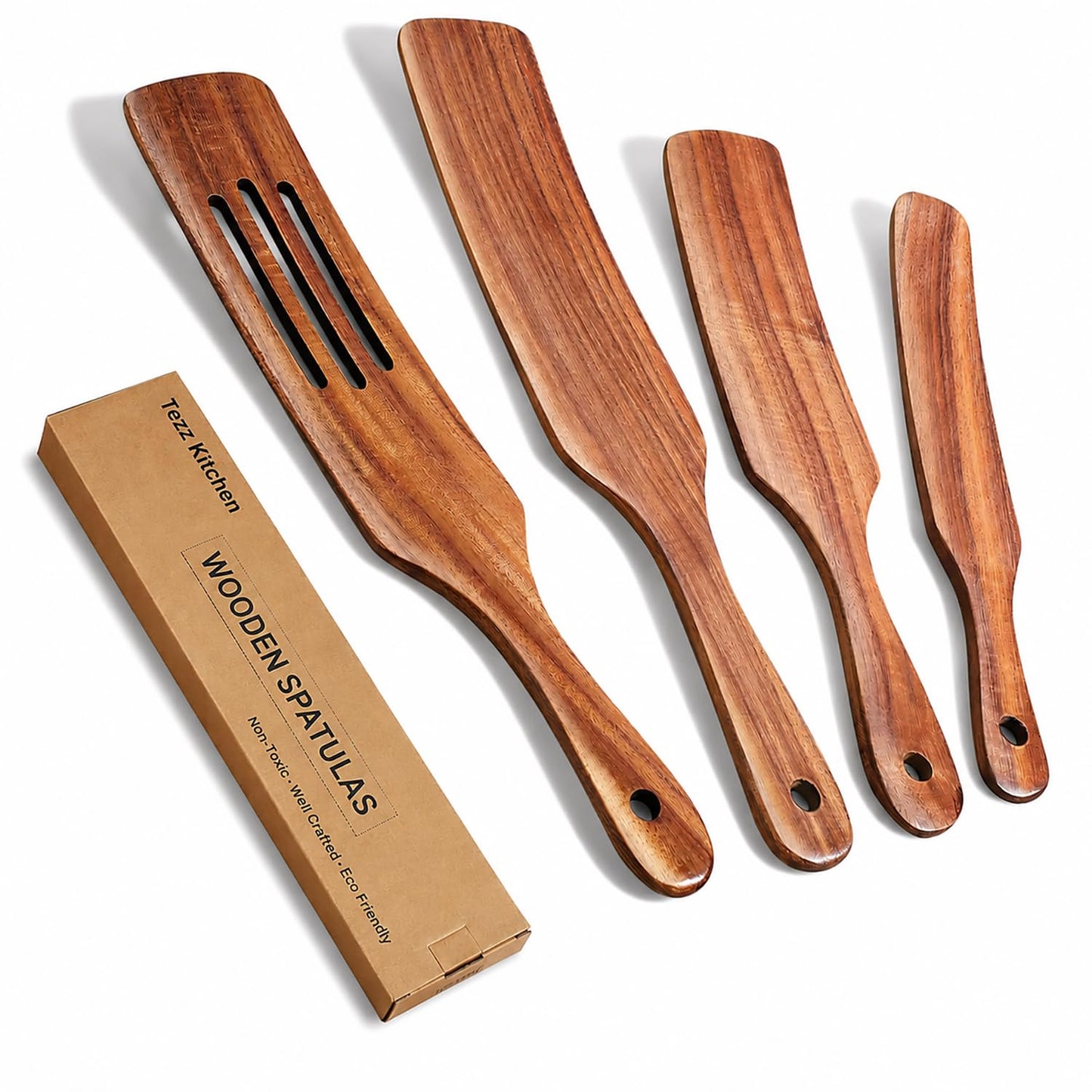Spurtle Set, Natural Acacia Wooden Kitchen Utensils Set of 2, Wooden Spoons Utensils for Cooking, stirring, Mixing, Serving, spurtles kitchen tools as seen on tv for NonSick Cookware
