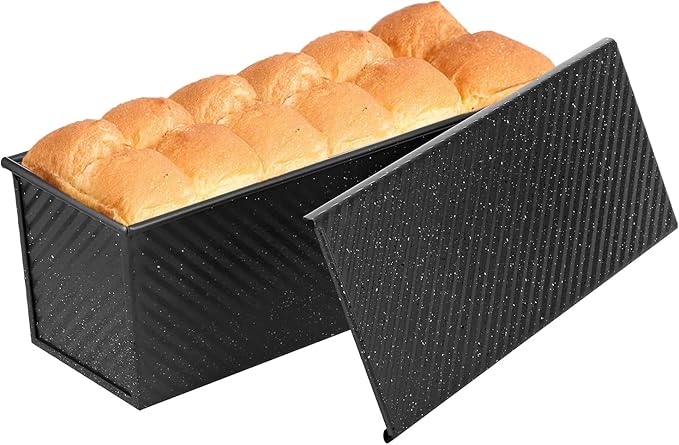 SS&CC Pullman Loaf Pan with Lid 2-Pack, 2.2lb & 1lb Carbon Steel Bread Pan for Homemade Sourdough & Sandwich Bread | Nonstick Bakeware, Heavy Duty & Easy Clean (Black, 1lb+2.2lb)