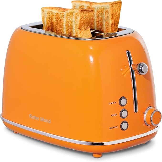 Roter Mond 2 Slice Toaster Retro Stainless Steel with Bagel, Cancel, and Defrost Functions, 6 Bread Shade Settings, Extra Wide Slots and Removable Crumb Tray, Green