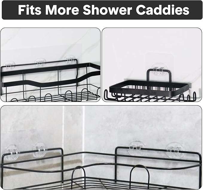 Shower Caddy Adhesive Replacement, Transparent Strong Adhesive Hooks, No Drilling, Waterproof, for Shower Caddy, Bathroom Storage Shelves and Kitchen Racks (Single*12pcs)