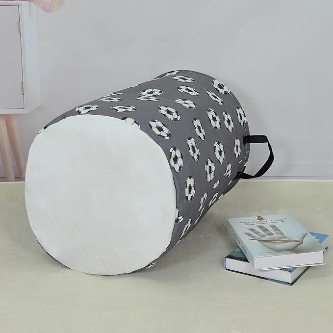 Laundry Hamper Large Canvas Fabric Lightweight Storage Basket/Toy Organizer/Dirty Clothes Collapsible Waterproof for College Dorms, Boys and Girls Bedroom,Bathroom(grey football)