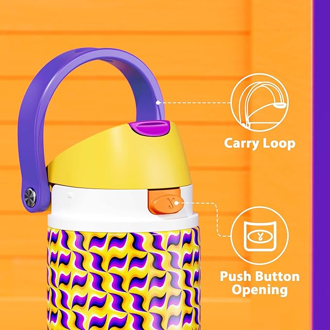 24 oz Insulated Water Bottle with Straw: Meoky Stainless Steel Water Bottle with Holder and Strap - Leak Proof, Cold for 24 Hours, Fits in Car Cup Holder, BPA-Free for Travel Sports Gym, Optic Wave