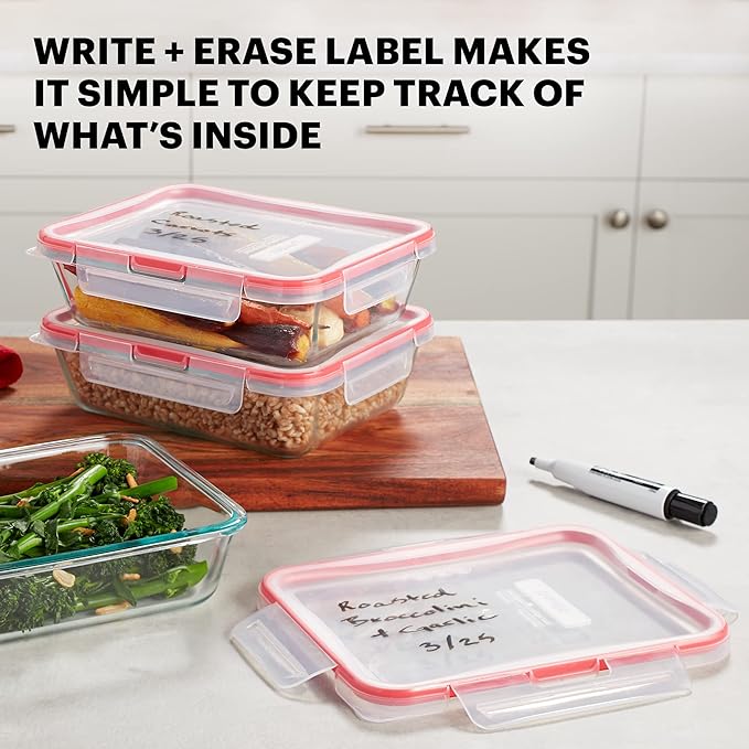 Pyrex Freshlock (3-Pack, 6 Cup) Glass Food Storage Containers Set, Airtight & Leakproof Plastic Locking Lids BPA-Free, Meal Prep Containers Set, Freezer Dishwasher Microwave Safe
