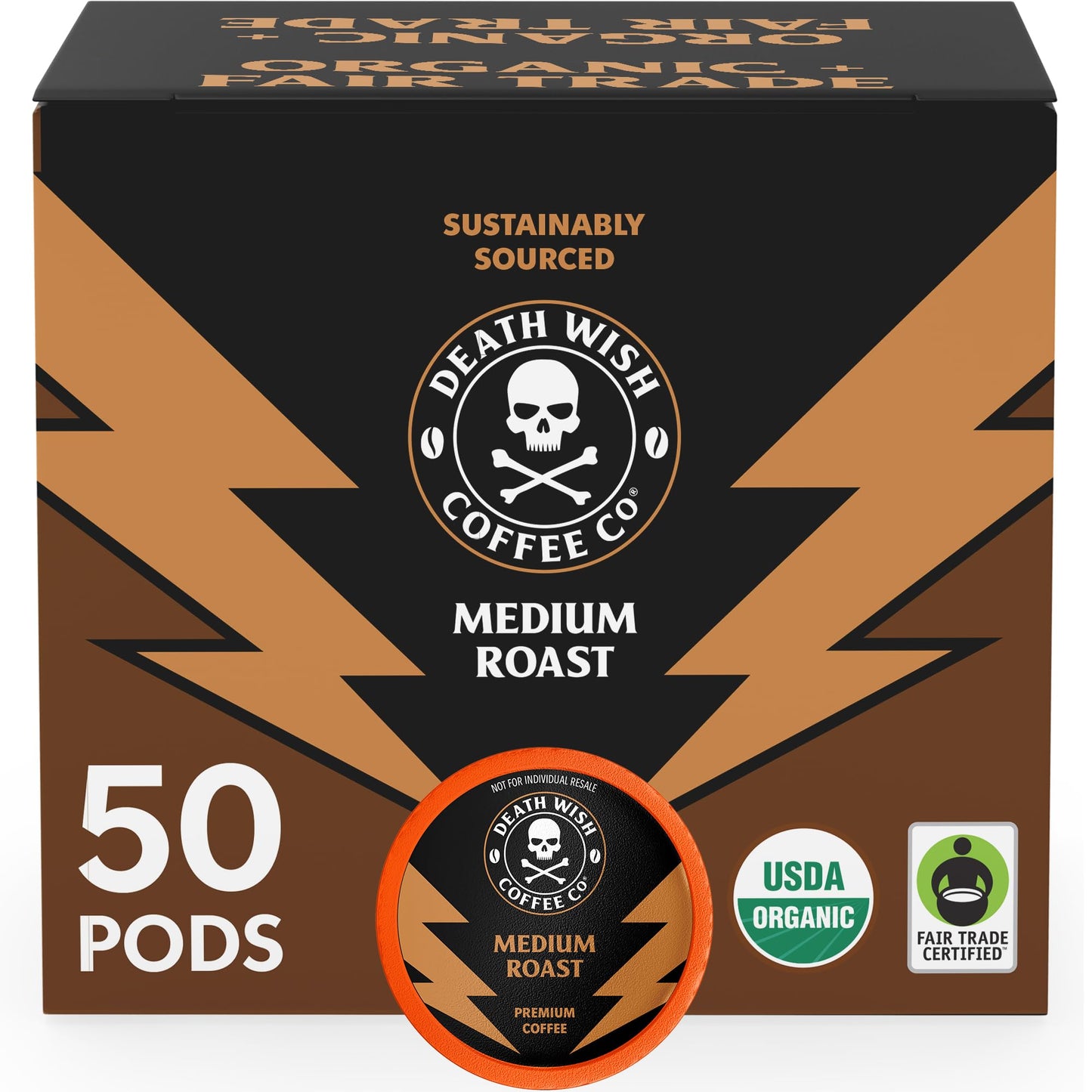 Death Wish Coffee Valhalla Java Medium-Dark Roast Pods, Organic, 50 Count